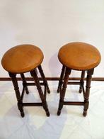 Kruk (2) - Hout, Leder - Houten en leren stoelen
