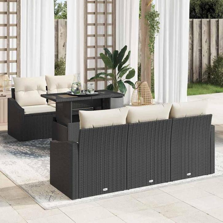 vidaXL Tuin Sofa Set met opslag 6 pcs Zwart Poly riet, Tuin en Terras, Tuinsets en Loungesets, Nieuw, Rotan, Verzenden