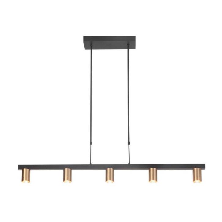 Moderne Hanglamp 5-lichts 120CM | Gouden kokers | 5 x GU10, Huis en Inrichting, Lampen | Hanglampen, 75 cm of meer, Nieuw, Metaal