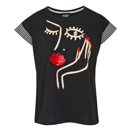 Verysimple • zwart t-shirt knipogende dame • 38 (IT44), Kleding | Dames, Tops, Zwart, Nieuw, Maat 38/40 (M), Verzenden