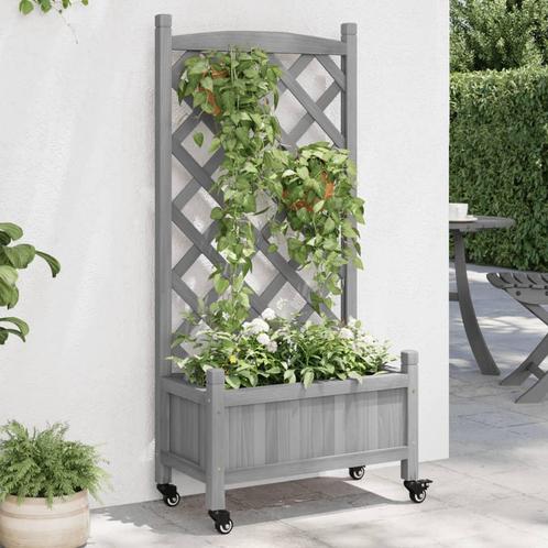 vidaXL Plantenbak met latwerk en wielen massief vurenhout, Tuin en Terras, Bloembakken en Plantenbakken, Nieuw, Hout, Verzenden