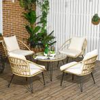 TRUUSK Rattan Tuinmeubelset 5-delig - Eettafel en 4 Stoelen, Tuin en Terras, Tuinsets en Loungesets, Verzenden, Nieuw