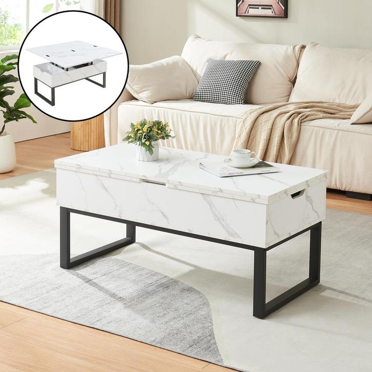 Salontafel Rauli marmerlook wit en zwart 100x50x47 cm [en.ca, Huis en Inrichting, Tafels | Salontafels, Verzenden