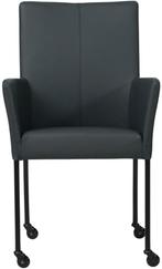Donkerblauwe leren moderne eetkamerstoel - poot rond zwart m, Huis en Inrichting, Stoelen, Overige kleuren, Nieuw, Leer, Ophalen of Verzenden