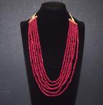 Ketting met robijnen - 6 rijen gepolijste ronde parels van 5, Verzamelen, Mineralen en Fossielen