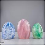 Blauwe calciet, rozenkwarts & groene fluoriet – vrij, Verzamelen, Mineralen en Fossielen