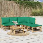 vidaXL 6-delige Loungeset met kussens bamboe groen, Verzenden, Nieuw, Hout, Loungeset