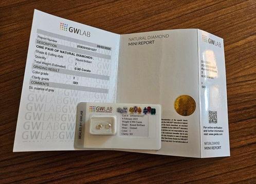 2 pcs Diamant (Natuurlijk) - 0.90 ct - Rond - I - SI3 -, Sieraden, Tassen en Uiterlijk, Edelstenen