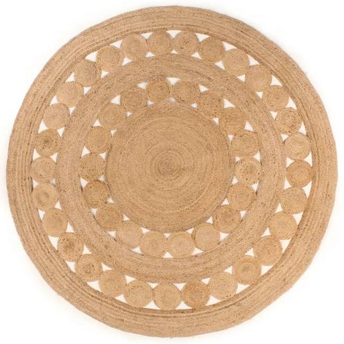 vidaXL Tapijt met ontwerp rond 210 cm gevlochten jute, Huis en Inrichting, Stoffering | Tapijten en Kleden, Beige, Nieuw, Verzenden