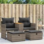 vidaXL Tuinbank 2-zits met voetenbanken poly rattan grijs, Verzenden, Nieuw, Rotan