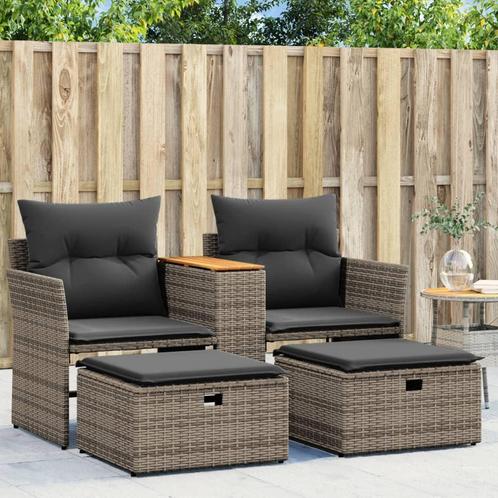 vidaXL Tuinbank 2-zits met voetenbanken poly rattan grijs, Tuin en Terras, Tuinsets en Loungesets, Nieuw, Rotan, Verzenden