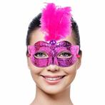 Venetiaans Masker magenta met veren, Kleding | Dames, Ophalen of Verzenden, Nieuw