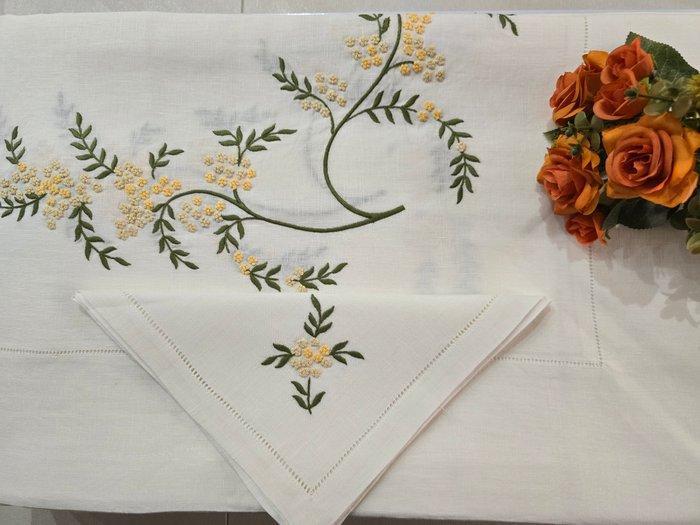 Tovaglia ricamata in puro lino rifinita a mano - Tafelkleed, Antiek en Kunst, Antiek | Kleden en Textiel