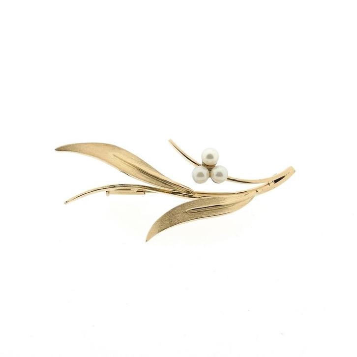 Gouden broche met parel, Sieraden, Tassen en Uiterlijk, Broches, Overige kleuren, Gebruikt, Met edelsteen, Goud, Ophalen of Verzenden