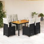 vidaXL 7-delige Bistroset met kussens poly rattan zwart, Verzenden, Nieuw, Rotan, 6 zitplaatsen