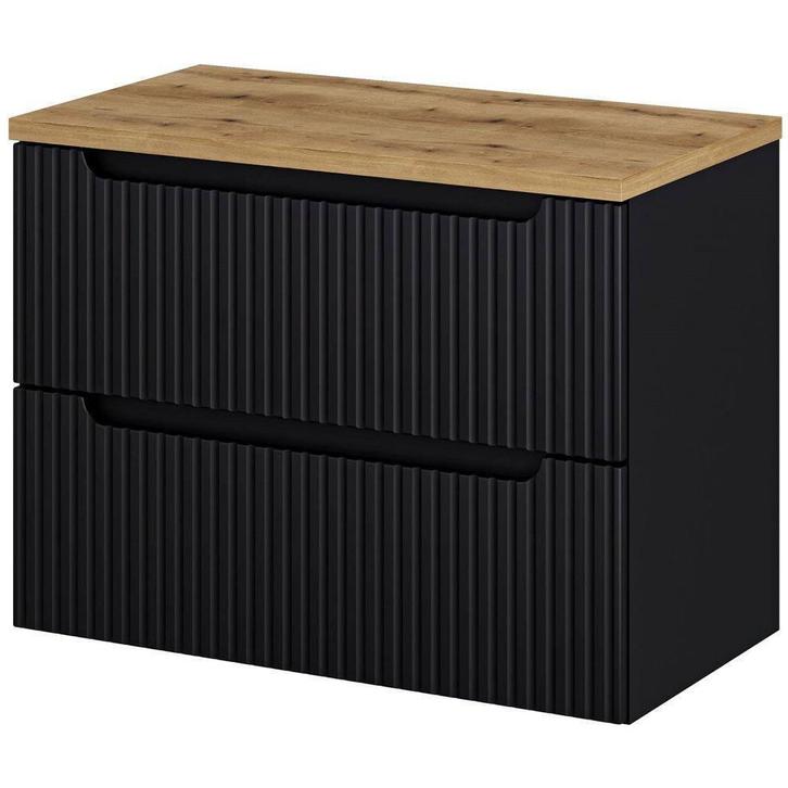 Wastafelonderkast Newport 60x80x40 cm zwart en eikenkleurig, Huis en Inrichting, Badkamer | Badkamermeubels, Verzenden