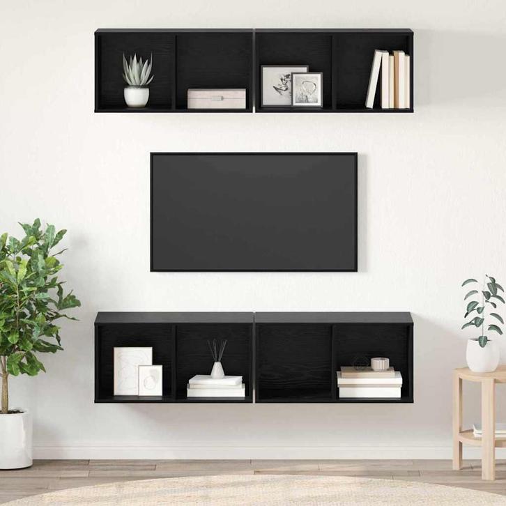 vidaXL Wand TV Kast 4 pcs Zwart eiken 37 x 37 x 72 cm, Huis en Inrichting, Kasten | Televisiemeubels, Nieuw, Overige materialen