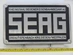 EisenbahnSchild SEAG Rheinstahl Siegenereisenbahnbedarf AG, Verzamelen, Spoorwegen en Tramwegen, Ophalen of Verzenden, Nieuw, Overige typen