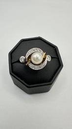 Ring - 14 karaat Geel goud Parel - Diamant, Sieraden, Tassen en Uiterlijk, Antieke sieraden