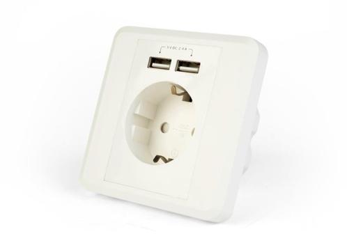 Inbouw stopcontact 2x USB wandcontactdoos geaard stopcontact, Doe-het-zelf en Verbouw, Elektra en Kabels, Nieuw, Verzenden