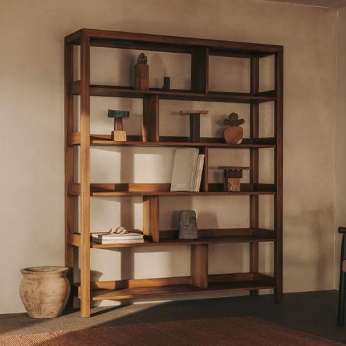 *WOONWINKEL* Kave Home Sashi Grote Vakkenkast Donker Teak Ho, Huis en Inrichting, Kasten | Boekenkasten, Nieuw, Verzenden