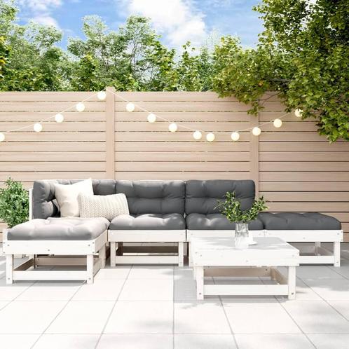 vidaXL 6-delige Loungeset massief grenenhout wit, Tuin en Terras, Tuinsets en Loungesets, Loungeset, Nieuw, 6 zitplaatsen, Verzenden