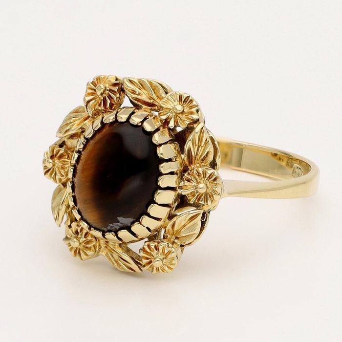 Ring - 18 karaat Geel goud - Tijgeroog, Sieraden, Tassen en Uiterlijk, Ringen