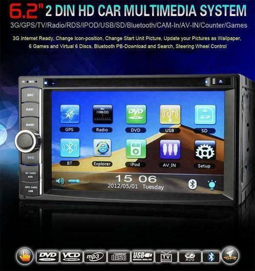 2DIN 6,2 inch autoradio met navigatie, dvd-speler en carkit, Auto diversen, Autonavigatie, Nieuw, Verzenden