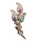 Broche - 14 karaat Geel goud, Zilver, Witgoud Diamant, Sieraden, Tassen en Uiterlijk, Antieke sieraden