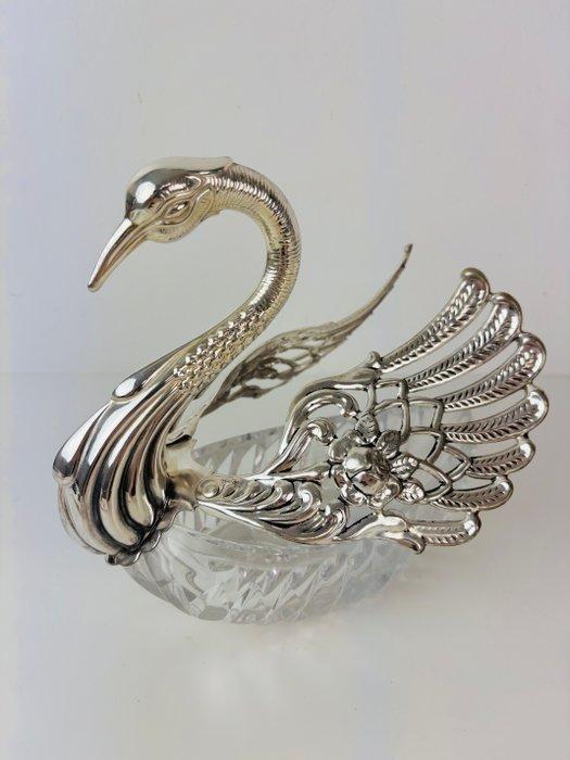 Schaal (5) - Verzilverde Zwanen suikerpot / inktpot - Glas,, Antiek en Kunst, Curiosa en Brocante