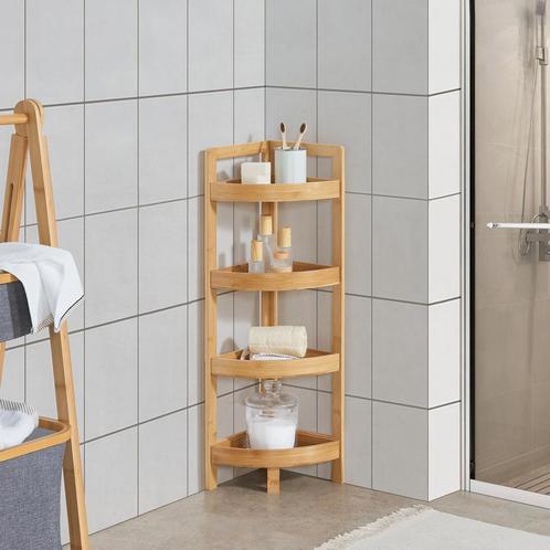 [en.casa] Staand rek Lestijärvi bamboe hoekrek 80x23x23 cm, Huis en Inrichting, Badkamer | Badkamermeubels, Nieuw, Verzenden
