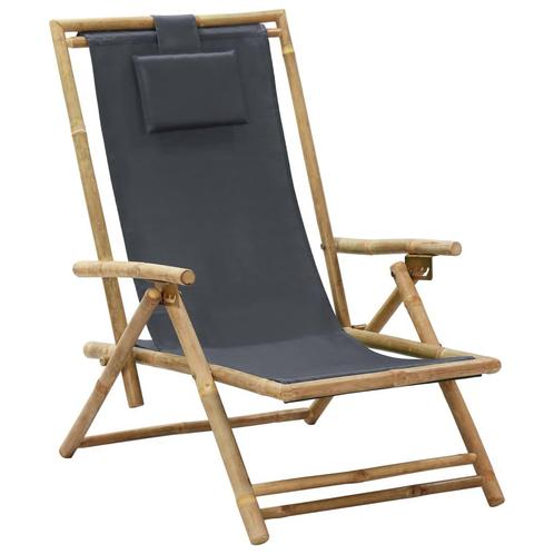 vidaXL Relaxstoel verstelbaar bamboe en stof donkergrijs, Tuin en Terras, Tuinstoelen, Nieuw, Hout, Verzenden