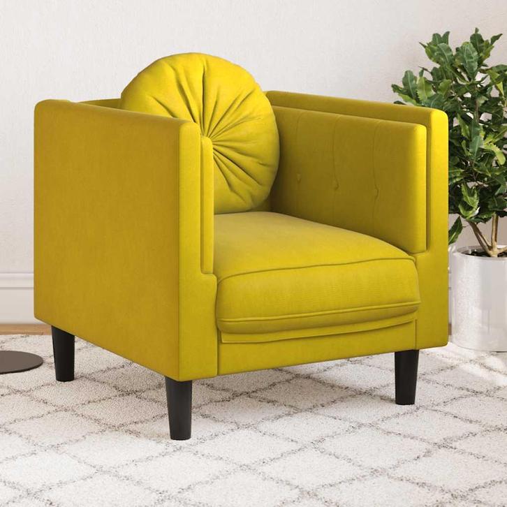 vidaXL Fauteuil met kussen fluweel geel, Huis en Inrichting, Banken | Bankstellen, Nieuw, Stof, Eenpersoons, Verzenden