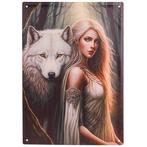 Metalen Bord reliëf - Fantasy Elf in Wit Gewaad en Witte Wol, Ophalen of Verzenden, Nieuw