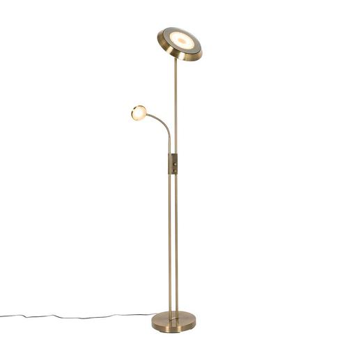 Vloerlamp brons incl. LED en dimmer met leeslamp - Fez, Huis en Inrichting, Lampen | Vloerlampen, Nieuw, Overige materialen, 150 tot 200 cm