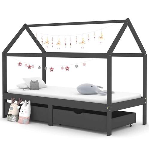 vidaXL Kinderbedframe met lades grenenhout donkergrijs, Kinderen en Baby's, Kinderkamer | Bedden, Nieuw, Verzenden