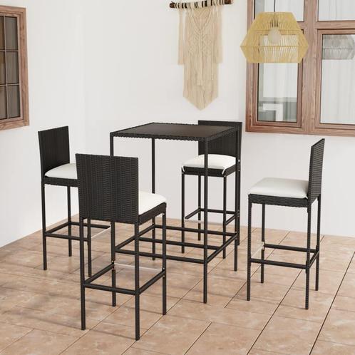 vidaXL 5-delige Tuinbarset met kussens poly rattan zwart, Tuin en Terras, Tuinsets en Loungesets, Nieuw, 4 zitplaatsen, Rotan