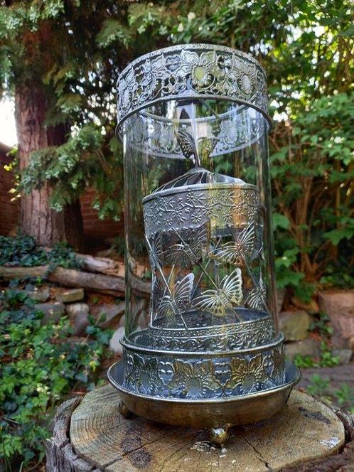 Lantaarn - SPINNING CANDLE LANTERN - 34cm - Glas, Metaal, Antiek en Kunst, Curiosa en Brocante