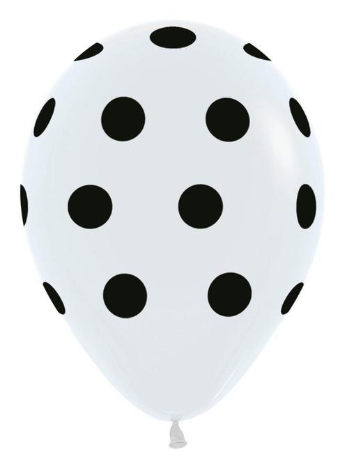 Ballonnen White with Black Dots 30cm 25st, Hobby en Vrije tijd, Feestartikelen, Nieuw, Verzenden