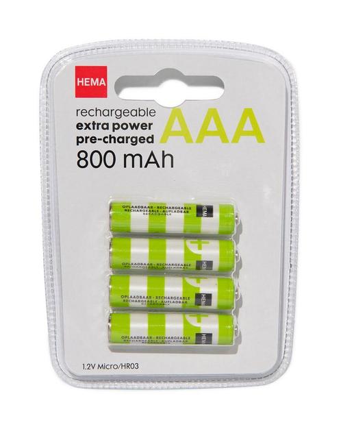 HEMA Oplaadbare AAA batterijen 800mAh - 4 stuks, Computers en Software, Overige Computers en Software, Nieuw, Verzenden