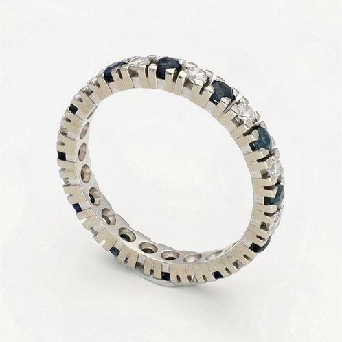 Ring - 14 karaat Witgoud - 0.72ct. tw. Saffier - Diamant, Sieraden, Tassen en Uiterlijk, Ringen