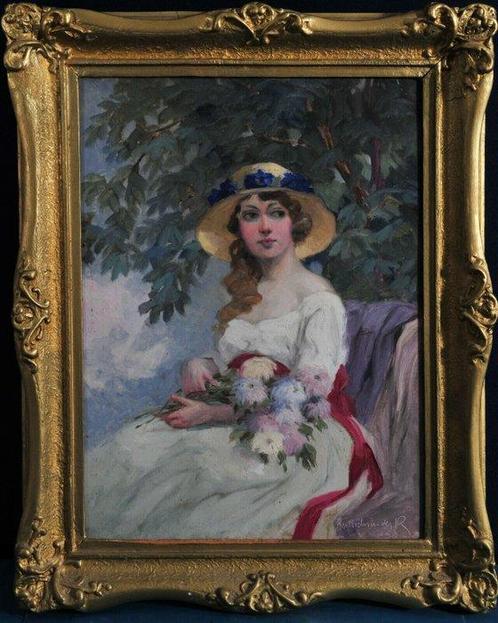 Rudolf Bretschneider (1866-1924) - Portrait of a young lady, Antiek en Kunst, Kunst | Schilderijen | Klassiek