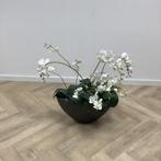 Tweedehands stenen plantenbak met Orchidee kunstplant, 90 cm, Huis en Inrichting, Kamerplanten, Ophalen of Verzenden