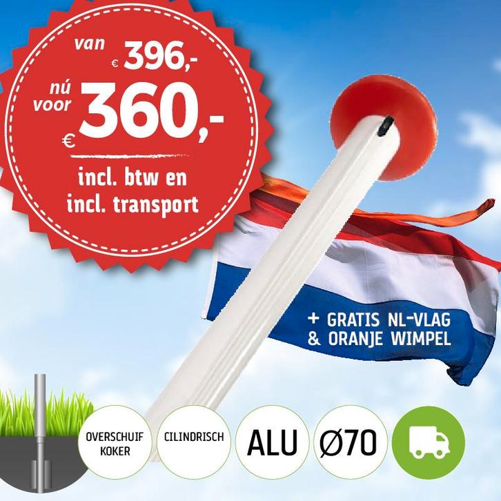 Aanbieding aluminium vlaggenmast 6 meter Ø70mm met, Diversen, Vlaggen en Wimpels, Nieuw