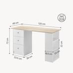 Bureau Lemberg met 3 lades 120x49x72 cm wit en eiken, Huis en Inrichting, Bureaus, Verzenden, Nieuw