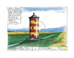 Kunstdruk Sabine Gerke - Der Leuchtturm von Pilsum 30x24cm, Huis en Inrichting, Verzenden, Nieuw