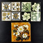 Tegel (3) - 3 Antique English Tiles - Flowers - 1850-1900