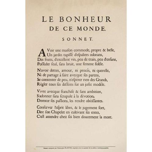 Christoffel Plantijn, Bonheur de ce Monde, Antiek en Kunst, Kunst | Etsen en Gravures, Ophalen