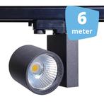 6x 30W LED Track Spot Spirit Zwart 3500K Warmwit + 6m rails