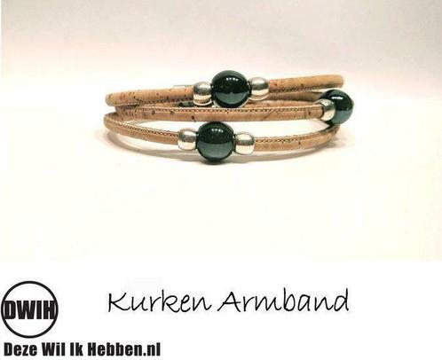 kurken Armband 6, met groene parel, Sieraden, Tassen en Uiterlijk, Armbanden, Verzenden